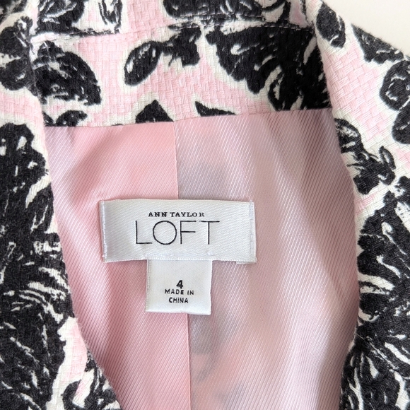 Ann Taylor Loft Spring Duster ¾ Sleeve Silk Linen Blend Floral Blush Charcoal Wh - Picture 4 of 9